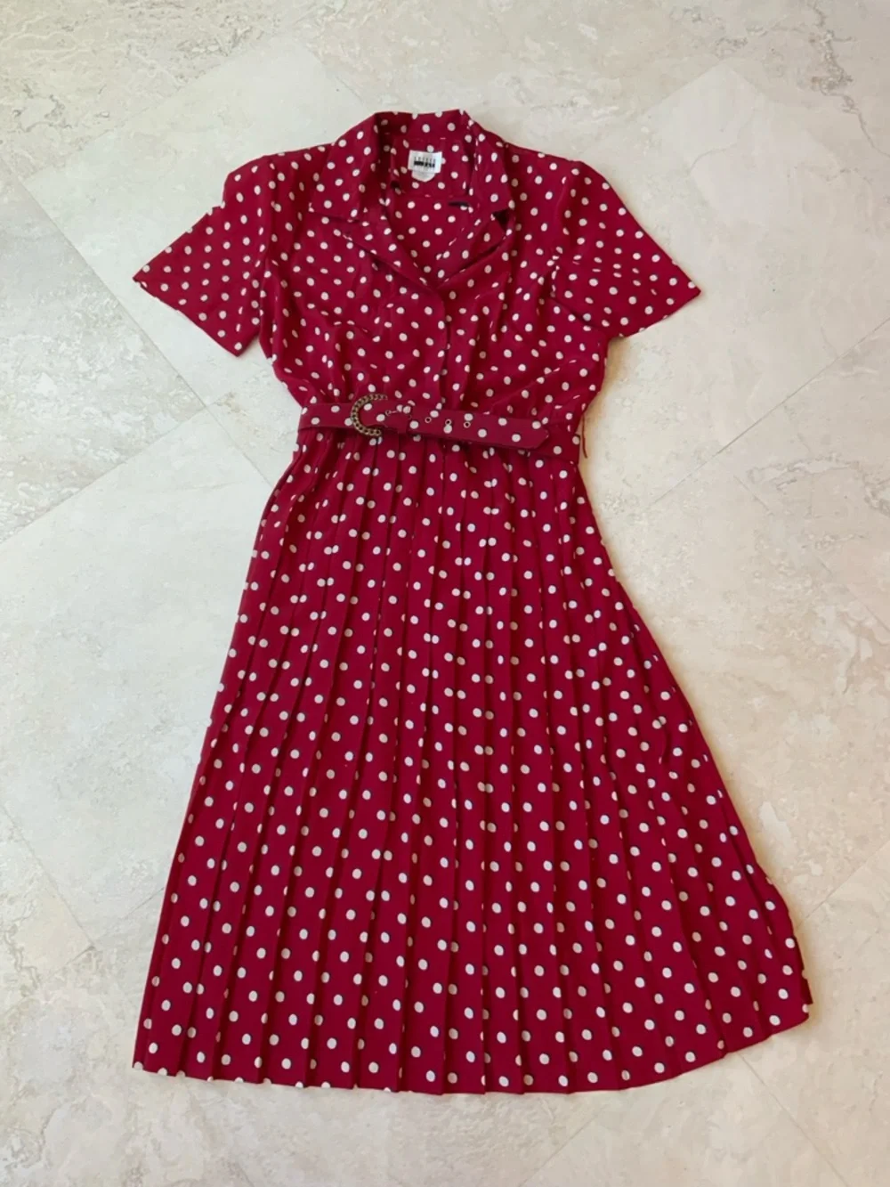 Fun, Vtg Leslie Fay Classic Red Polka Dot Midi Dress sz 12 - Picture 6 of 6